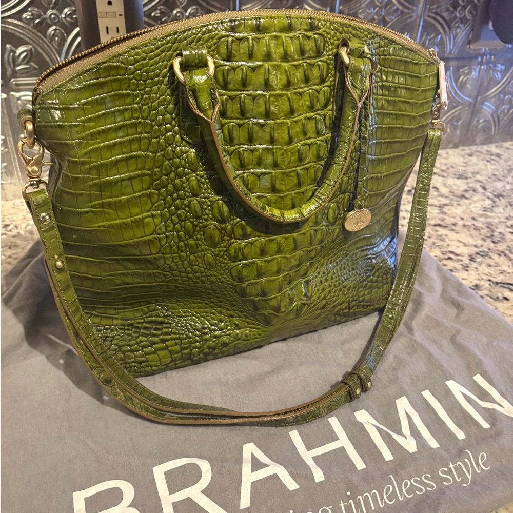Brahmin Green Satchel with Crocodile Embossed Leather